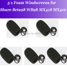 5 x Черный Beta98 пенопластовый ветровой экран для Shure Beta98 MX412 MX418 WB98, микрофон в деловом стиле, бесплатная доставка 2024 - купить недорого