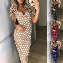2019 New Women Dress Casual Elegant Polka Dot Print Beach Summer Dress Sexy Deep V-neck Lace Spaghetti Boho Long Dress Vestido 2024 - buy cheap