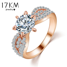 17KM Fashion Crystal Rings Rose Gold Color Big Cubic Zircon Wedding Ring For Women Fashion Jewellery Ring Full Size Anillos 2024 - buy cheap