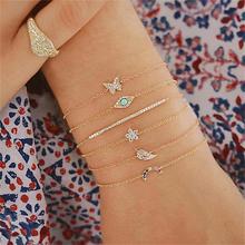 6 Pcs/Set Women Bracelets Exquisite Butterfly Leaf Strip Crystal Pendant Gold Bracelet Set Female Fashion Simple Birthday Gift 2024 - buy cheap