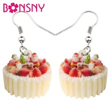 Bonsny Acrylic Cute Christmas Santa Claus Snowman Cake Earrings Drop Dangle Xmas Food Decoration Jewelry For Women Girls Navidad 2024 - buy cheap