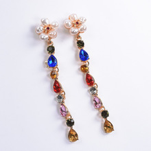 PPG&PGG New Luxury Glass Crystal Wedding Korean Long Earrings for Women Rhinestone Flower Drop Earring Dangle Jewelry Party Gift 2024 - buy cheap