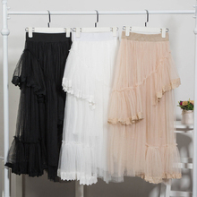 Женская длинная юбка с цветочной вышивкой, белая и черная Асимметричная юбка-макси с поясом на резинке, лето 2019 2024 - купить недорого