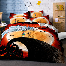 Cartoon Trick Pumpkin Bedding Set Couples Skeleton Duvet Cover Halloween Nightmare Bedclothes Pillowcase moon bat bed sheets 4pc 2024 - buy cheap