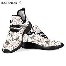 INSTANTARTS White Vulcanize Shos Women Breath Casual Shoes Nurse Flats 3D Nurse Bear Print Pediatric Doctor Mesh Sneakers Summer 2024 - buy cheap