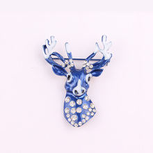 LUBOV Lovely Rhinestone Inlaid Blue Crystal Deer Head Brooches Pins Gold Color Metal Brooch Pin for Men Women Wedding Jewelry 2024 - buy cheap