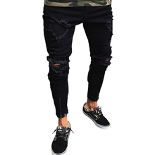 Новые рваные джинсы мужские обтягивающие джинсы Рваные рваные потертые брюки-карандаши эластичные джинсовые брюки 2024 - купить недорого