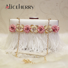 Fashion Evening Handmade Flower Clutch Feathers Luxury Handbag Banquet Party Purse Women's Chain Widding Shoulder Bag 2024 - buy cheap