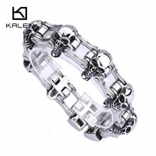 Kalen 23cm Punk Skull Bracelets Men Stainless Steel 7 Skull Charms Link Chain Bracelet Biker Hip Hop Bike Chain Wrap Bangle 2024 - buy cheap