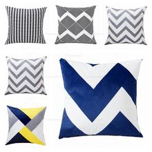 Grey Cushions Home Decor blue Geometric Cushion Cover Decorative Pillows Case Plaid Throw Pillows Velvet Pillow for Sofa 45x45cm 2024 - buy cheap