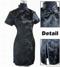 Preto estilo chinês curto cheongsam tradicional feminino cetim mini qipao vestido vestido tradicional gola mandarim roupas 2024 - compre barato