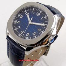 40mm Bliger sterile blue dial date sapphire glass 316L stainless steel automatic Square mens watch B241 2024 - buy cheap