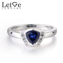 Leige Jewelry Blue Sapphire Ring Wedding Bands Anniversary Rings For Woman Bezel Setting Triangle Shape Fine Jewelry Genuine Gem 2024 - buy cheap