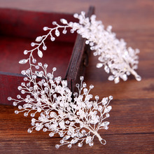 SLBRIDAL Crystals Rhinestones Pearls Flower Leaf Wedding Hairband Headband Bridal Headpieces Hair accessories Bridesmaids 2024 - купить недорого