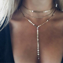 Женское многослойное ожерелье стразы, ожерелье-чокер с подвеской-кисточкой и блестками 2024 - купить недорого