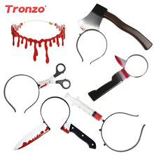 Tronzo Halloween Bloody Knife Toy Halloween Party Decoration Scissors Needle Nail Through Head Plastic Headband Horror Prop 2019 2024 - buy cheap