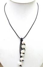 SALE 6 pieces Big 10-11mm White Natural Freshwater Pearl pendant with Black Genuine Leather 20" Necklace-5914 2024 - buy cheap