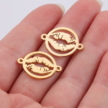 10pcs Stainless Steel Gold Plated Lips Finding Connectors  for Bracelet Necklace Hollow Charm Pendants DIY Jewelry Making 2024 - buy cheap