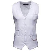 Colete masculino branco para casamento, colete de baile com corrente design simples, pingente casual para negócios, 2020 2024 - compre barato