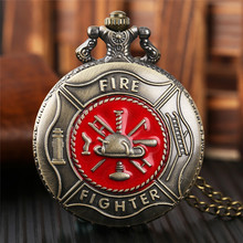 New Fashion Copper Men's Bronze Quartz Red Firefighter Necklace Retro Full Hunter Chain Pendant Pocket Watch Casual Analog Gift 2024 - buy cheap
