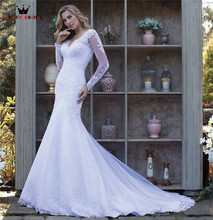 Custom Made Mermaid Long Sleeve Tulle Lace Appliques Pearls Sexy Formal Elegant Wedding Dresses Vestido de Noiva 2021 WH63 2024 - buy cheap