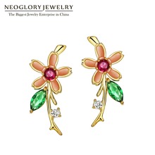 Neoglory Colorful Flower Zirconia Earring Flower Enamel Stud Earrings for Women Simple Fashion Jewelry New Birthday Mother Gift 2024 - buy cheap