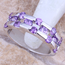 Gleaming Purple Cubic Zirconia Silver Plated  Ring Size 6 / 7 / 8 / 9 R1607 2024 - buy cheap