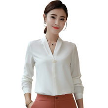 Женские блузки ACRMRAC с длинным рукавом, тонкий V-образный вырез, однотонные женские блузки, Офисная Деловая блузка, женская блузка, рубашка 2024 - купить недорого