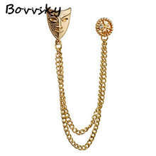 2016 Fashion gold color men brooch rhinestone mask Dragonfly chain tassel brooches lapel pins for women men suit accessories 2024 - buy cheap