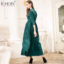 2019 Autumn Vintage Maxi Long Dresses Winter Female Women Bodycon Pleated Dress Solid Elegant Evening Party Green Dress Vestidos 2024 - buy cheap