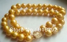 free P&P >>>>> 2 ROW 9-MM SOUTH SEA AAA GOLDEN PEARLS BRACELET 7.5-8 INCH jewelry 2024 - buy cheap