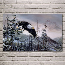 Posters de tela de bosque de abeto natural para decoración del hogar, imagen artística de pared, Animal, águila, pájaros, nieve, invierno, EX580 2024 - compra barato