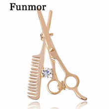 Fashion Gold-color Wedding Combs Scissors Brooch Dress Collar Pins Women Girls Kids Scarf Hats Clips Corsage Jewelry Bijoux 2024 - buy cheap