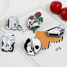 Skeleton Enamel pin Rose Coffin Tombstone Women face Skull Brooch Badges Lapel Pins Backpack Shirt Brooches Punk Skull Jewelry 2024 - buy cheap