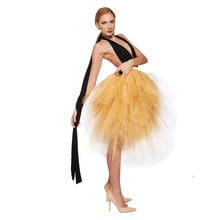 Bohemian Gold Lush Midi Tulle Skirts Asymmetrical 2017 Puffy Tutu Skirt For Women Zipper Style Tiered Ruched Knee Lnegth Skirt 2024 - buy cheap