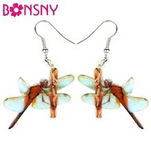 Bonsny-pendientes acrílicos con forma de libélula para mujer, aretes colgantes grandes y largos, joyería única para insectos, accesorios para chicas, novedad 2024 - compra barato