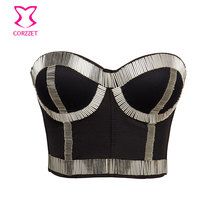 Ropa de baile exótica para mujer, sujetador sin tirantes con cuentas de plata y algodón negro, Bralette de realce Sexy, Top corto con corpiño 2024 - compra barato