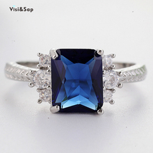 Visisap Geometric Blue Rhinestone Rings for Women S925 Silver Color Dropshipping Ring Wedding Jewelry Supplier B2399 2024 - buy cheap