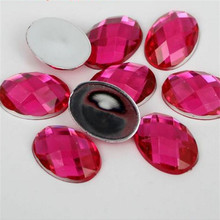 Loose DIY Bling Lt Hot Pink Color Oval Lattice Faceted Acrylic Rhinestone Flatback Acrylic Stone for Hand Craft Art Decoration 2024 - buy cheap