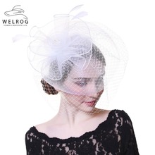 Welrog chapéu feminino, boné fedoras, vestido, rede fascinator, chapéu de flor de pena, coquetel, chá, festa, acessório de cabeça, chapéu de véu de casamento 2024 - compre barato
