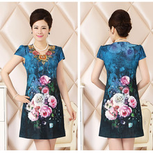 women summer dress floral short-sleeved printing dress elegant lady dress casual female sundress plus-sized dress 2024 - buy cheap