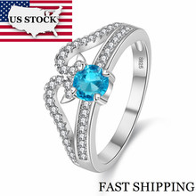 Us stock uloveido noivado menina prata azul anel com acessórios de pedra strass vintage anel para o amante jóias de luxo y2867 2024 - compre barato