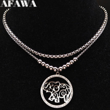 2021 Elephant Crystal Stainless Steel Necklace Women Silver Color Bead Layered Neckless Jewelry colgantes mujer moda N139S01 2024 - buy cheap