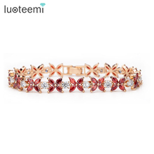 LUOTEEMI Factory Wholesale 2-Colors Luxury  Red Cubic Zirconia Stone Lucky Clover Bracelets & Bangles for Women Jewelry 2024 - buy cheap