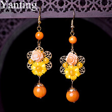 Yanting Women Earrings Handmade Ethnic Dangle Earrings Vintage Alloy Resin Flower Earring With Stones Brincos Wholesale 0377 2024 - buy cheap