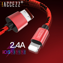 ! USB-кабель ACCEZZ, нейлоновый, для iPhone X, XS MAX, XR, 8, 7, 6S Plus, 2,4 А 2024 - купить недорого