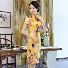 2019 Knee Length Cheongsam Vintage Chinese Mandarin Collar Dress New Womens Summer Rayon Qipao Slim Party Dresses Vestido S-3XL 2024 - buy cheap
