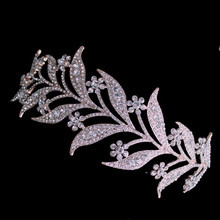 New Fashion Rose Gold Wedding Crown Classic Leaf Crystal Bridal Tiara Headband Gold Bride Hair Accessories Headpiece 2024 - compre barato