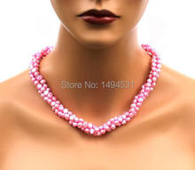 Venta al por mayor de joyería de perlas-3 filas de amor de color rosa Natural de agua dulce collar pendientes-Juego de joyería artesanal-nuevo envío gratis 2024 - compra barato