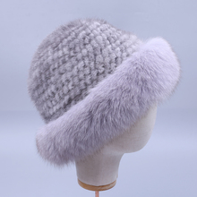 Women's Fahion Genuine Mink Fur Knitted Beanies Top Hat Real Fox Fur Brim Lady Fur Cap Solid Winter Russian Warm Hat Luxury 2024 - buy cheap